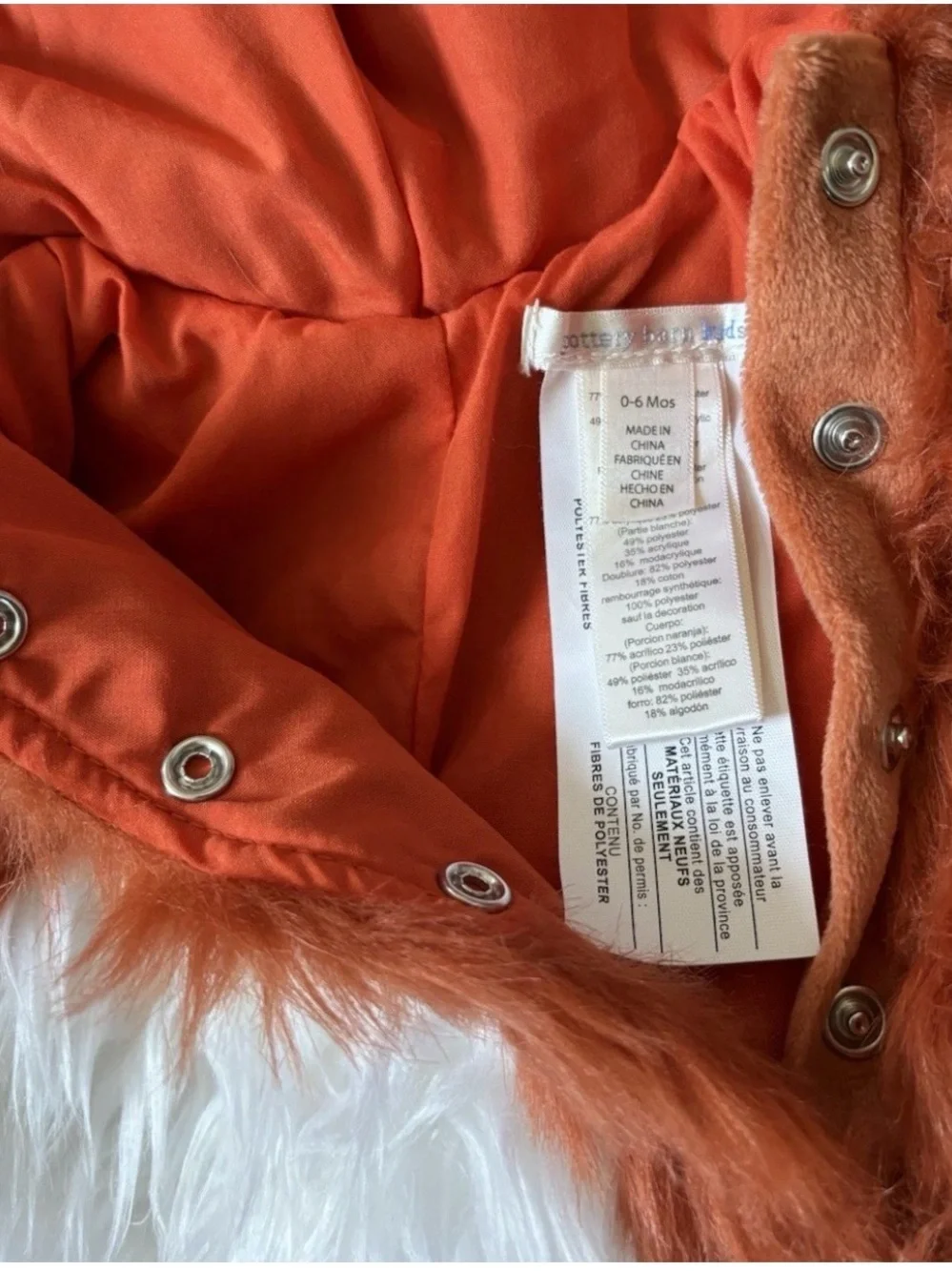 NEW Pottery Barn Kids Plush Fox Costume Rust Orange  White 0-6 MONTHS NWT - Picture 10 of 15